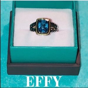 EFFY Blue Topaz Silver 18K Gold Ring SIZE 7 NEW